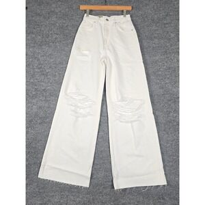 HUDSON James High‎ Rise Wide Leg Destructed White Jeans Size 23 NWT